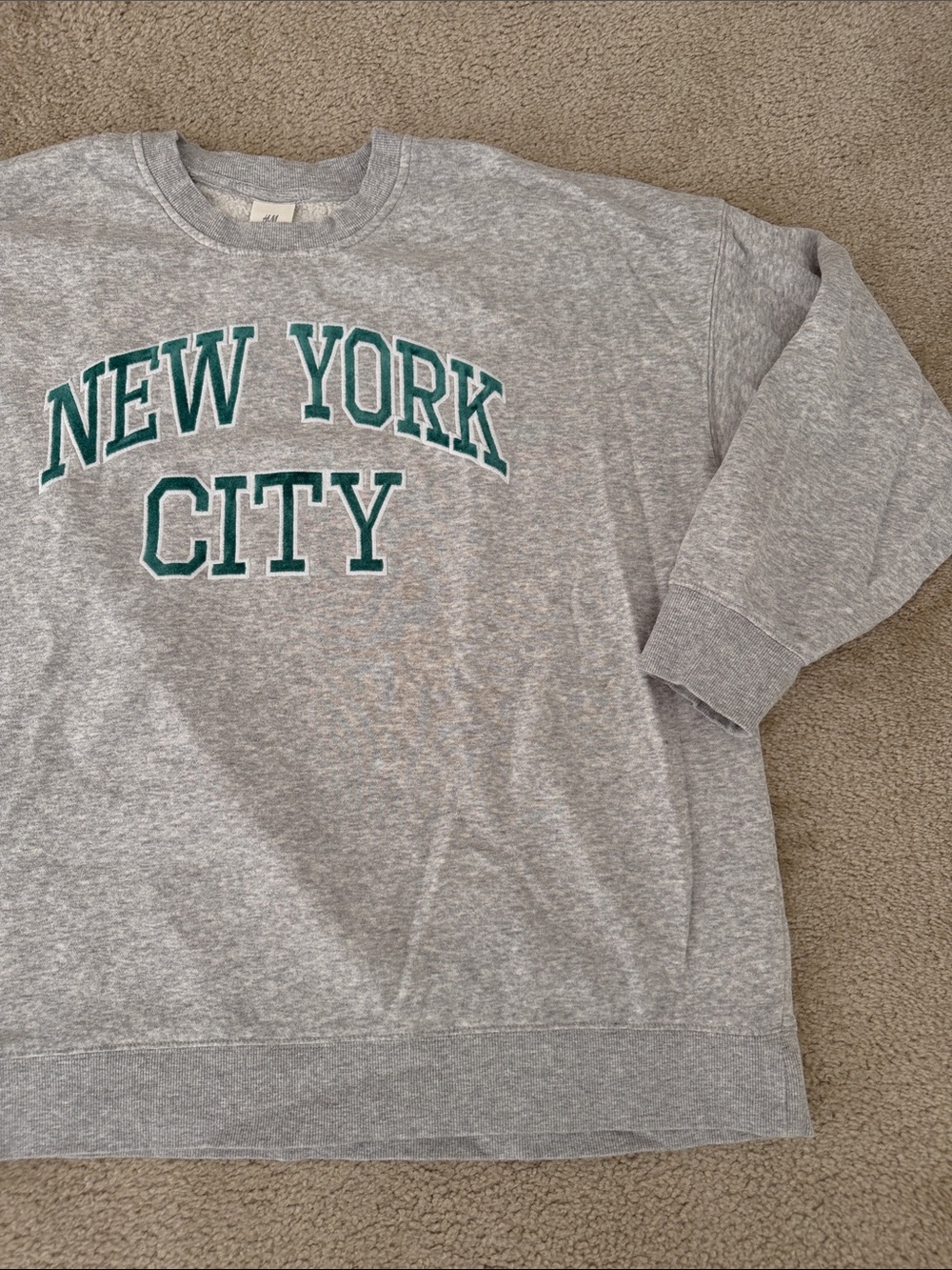 H&M Gray Crewneck Sweatshirt with Green 'New York City' Lettering